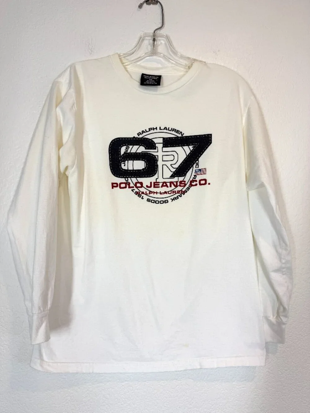 Polo Jeans Ralph Lauren Shirt Long Sleeve White Six Seven Logo Medium Vintage